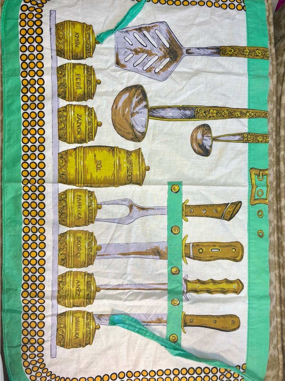 Vintage Handmade Czech Kitchen Herb & Spice Linen Waist Apron